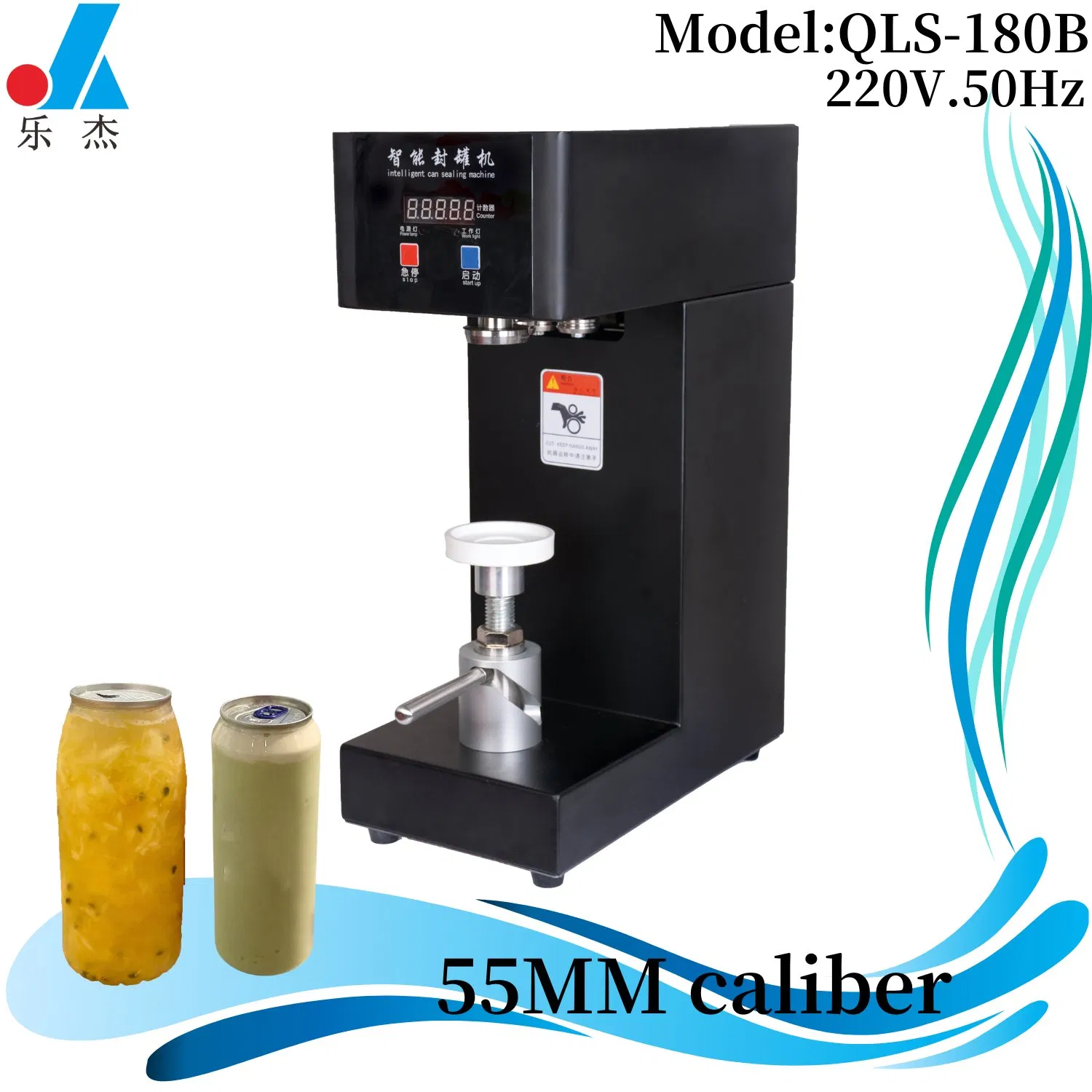 Black Semi-Automatic Tin Can Sealing Seaming Mach Intelligent Small Portable Plastic Beer Canning Juice Coffee Cup Lid Sealing Machine (QLS-180B-180W-220V.50Hz)