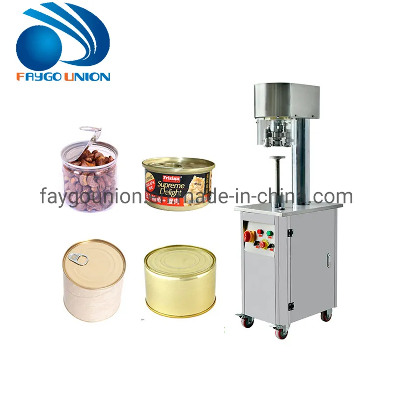 Factory Price Automatic Plastic Pet Cup Soda Beverage Water Bottle Sealer Metal Tuna Tin Can Sealing Machine Canning Packing Capping Labeling Machine for Sale