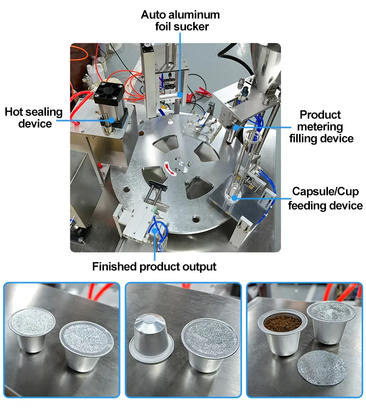 Hot Sales Automatic Rotary Nespresso Coffee Capsule Filling Sealing Machine Powder Cup Filling and Sealing Machine Coffee Capsule Pods Packing Machine